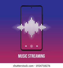 Music Streaming Mobile App Design. Music Streaming, Podcast With Smartphone