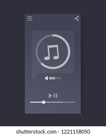 Music streaming player interface, mobile app, vector ui