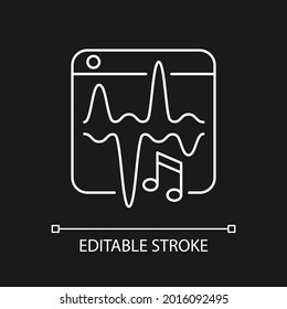 Music streaming service white linear icon for dark theme. Listening to songs, podcasts online. Thin line customizable illustration. Isolated vector contour symbol for night mode. Editable stroke