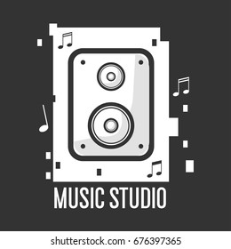 Music studio black and white logotype with cassette