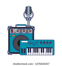 Music and studio equipment blue lines
