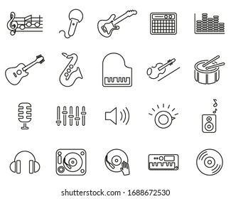 Music Or Music Studio Equipment Icons Black & White Thin Line Set Big