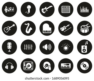 Music Or Music Studio Equipment Icons White On Black Flat Design Circle Set Big