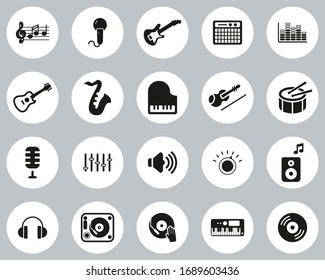 Music Or Music Studio Equipment Icons White On Black Flat Design Circle Set Big