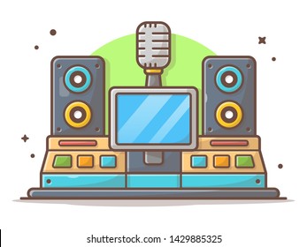 Music Studio Icon Vector Illustration. Modern Recording Industry Studio with Speaker, Microphone. Flat Cartoon Style Suitable for Web Landing Page,  Banner, Flyer, Sticker, Wallpaper, Card, Background