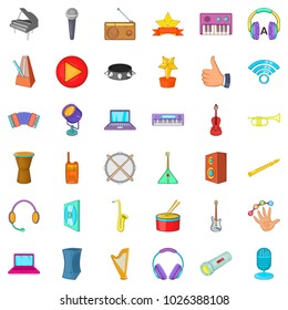 Music studio icons set. Cartoon set of 36 music studio vector icons for web isolated on white background