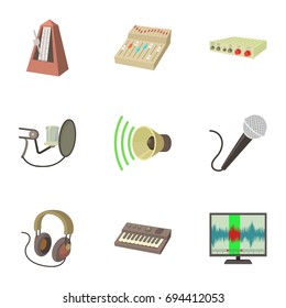 Music studio icons set. Cartoon set of 9 music studio vector icons for web isolated on white background