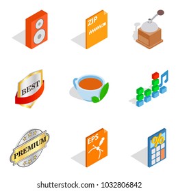 Music studio icons set. Isometric set of 9 music studio vector icons for web isolated on white background