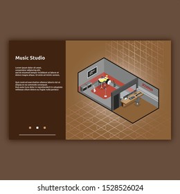 Music Studio. Isometric interior building with 3d images. Isometric illustration design for interiors, buildings, room and more.

