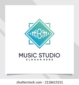 Music studio logo design initial letter b with line art and negative space concept