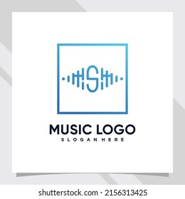 Music studio logo design initial letter u with line art and square concept