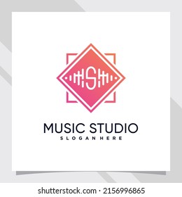 Music studio logo design initial letter s with line art and negative space concept