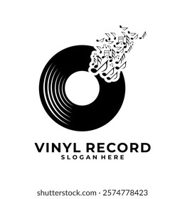 Music studio logo design template. Vinyl record logo design vector.