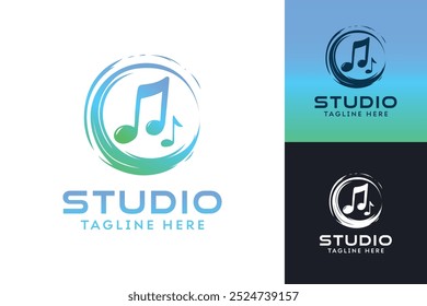 Music Studio Logo with Gradient Colors and Music Notes in a Circle