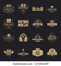 Music studio logo icons set. Simple illustration of 16 music studio logo vector icons for web