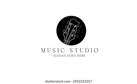 music studio logo template. line drawing guitar head icon for studio logo and others.eps 10 vector