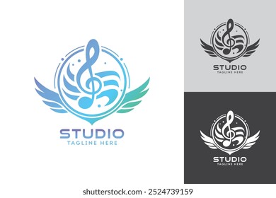 Music Studio Logo with Treble Clef and Wings