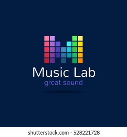 Music Studio M Letter Creative Vector Equalizer Bright Logotype. Abstract Sound Production Logo