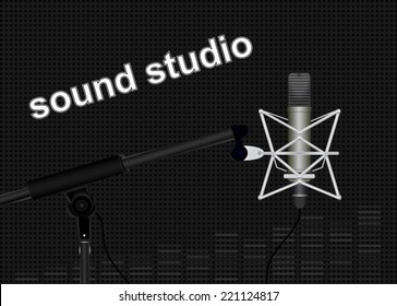 Music studio, microphone equalizer in the background