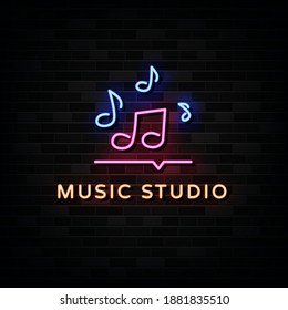 Music Studio Neon Sign. Design Template Neon Style