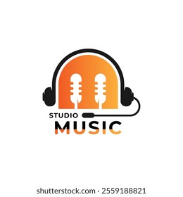 
Music studio recording, letter M logo design inspiration. Illustration modern abstract sign M with microphone music logo design template.
