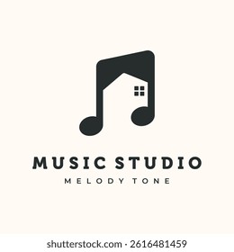 Music Studio Vintage Logo vector minimalist illustration design, music tone  with House and Note Symbol design