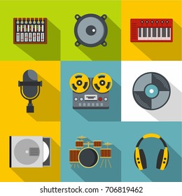 Music stuff icon set. Flat style set of 9 music stuff vector icons for web design