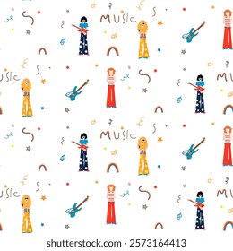 Music in the style of the 50s and 60s. Pattern.hairstyles in the style of the 60s