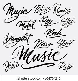 Music style hand written typography. Good use for logotype, symbol, cover label, product, brand, poster title or any graphic design you want. Easy to use or change color 