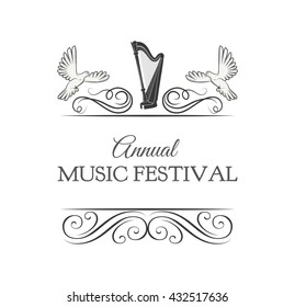 Music style logo icon templates. Harp classic music. Music festival. Vintage Decorations Elements. Flourishes Calligraphic Ornaments and Frames. Retro Style Design Collection for Invitations, Banners.