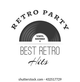 Music style logo templates. Retro music. Vinyl record gramophone. Music record and radio. Retro party and best retro hits. Musical vintage poster and banner. 