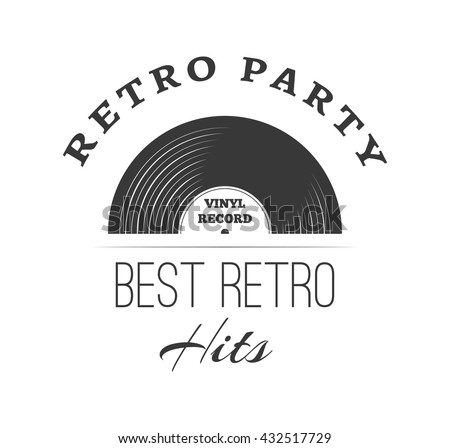Music style logo templates. Retro music. Vinyl record gramophone. Music record and radio. Retro party and best retro hits. Musical vintage poster and banner. 