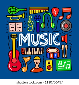 Music. Subject concept.Lettering card. Vector illustration