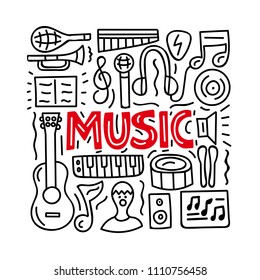 Music. Subject concept.Lettering card. Vector illustration