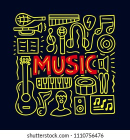 Music. Subject concept.Lettering card. Vector illustration