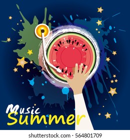 Music summer. Tasty Music, watermelon