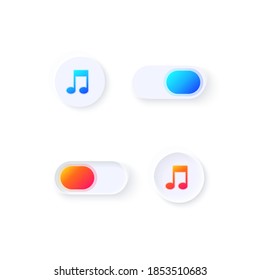 Music switch UI elements kit. Push notification. Player setting isolated vector icon, bar and dashboard template. Web design widget collection for mobile application with light theme interface