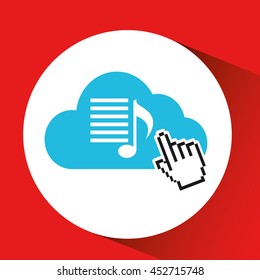music symbol and cloud storage icon, vector design