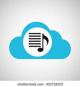 music symbol and cloud storage icon, vector design
