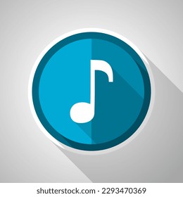 Music symbol, flat design vector blue icon with long shadow