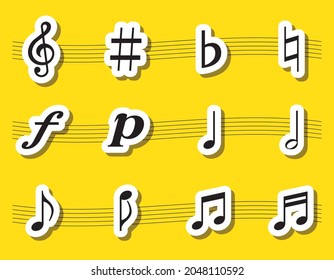 Music symbol icon sticker set