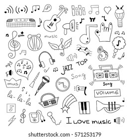 Music symbols doodle set