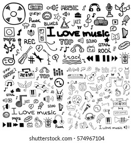 Music symbols doodle set