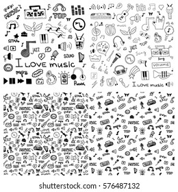 Music symbols doodle set