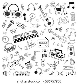 Music symbols doodle set