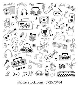 Music symbols doodle set