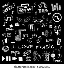 Music symbols doodle set