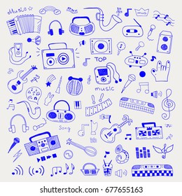Music symbols doodle set