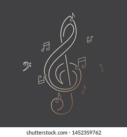 Music symbols, g-clef and notes. Gold vector illustration EPS 10