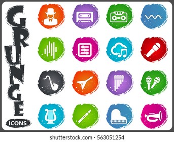 Music symbols icon set in grunge style